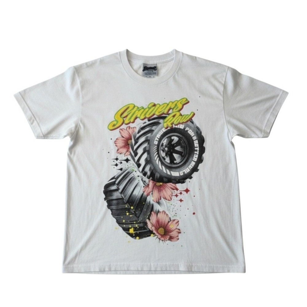 Strivers Row Graphic T-Shirt Mens Large White Excellent Monster Truck Floral